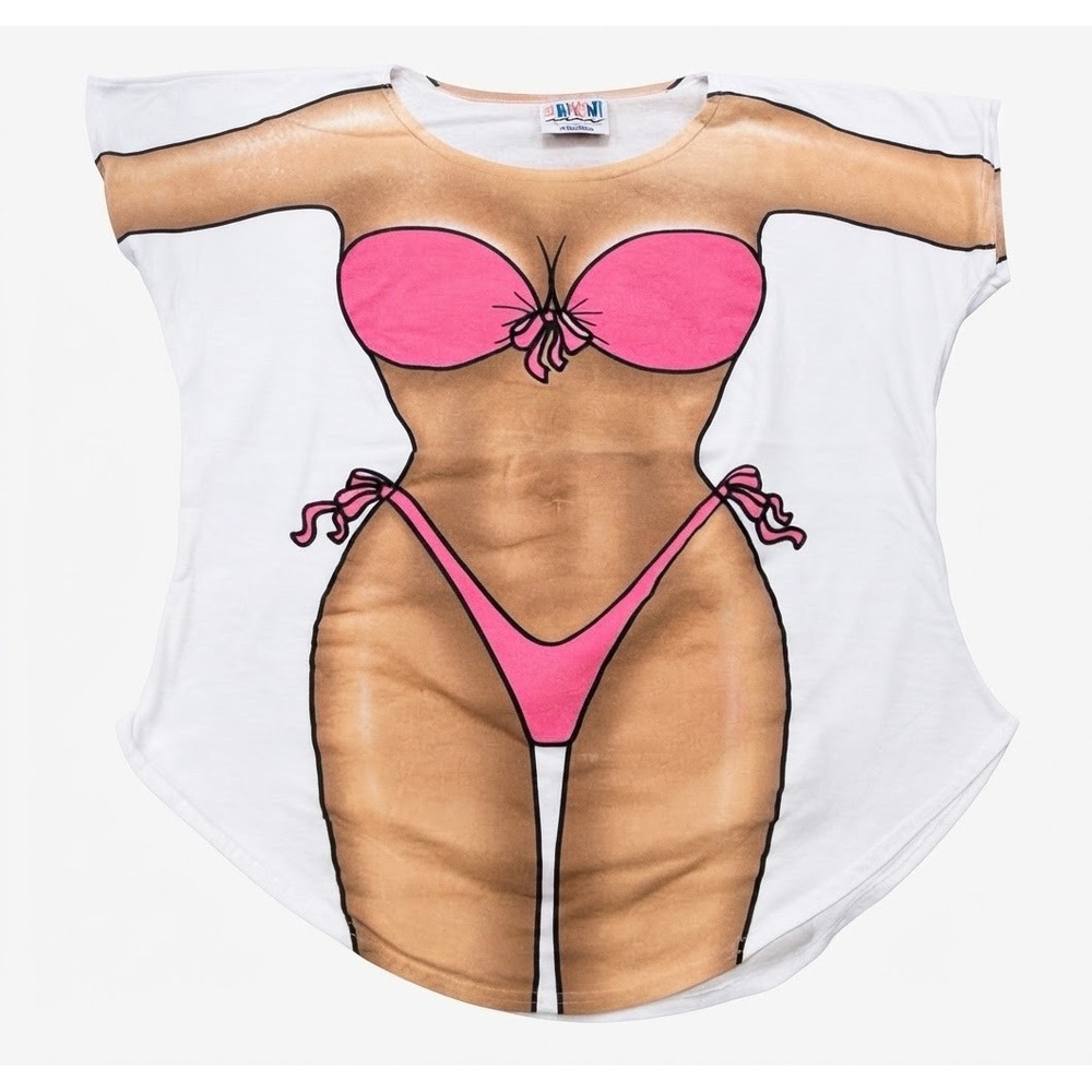 LA Imprints My Bikini Body Graphic T-Shirt Cover Up White Pink One Size Brazil